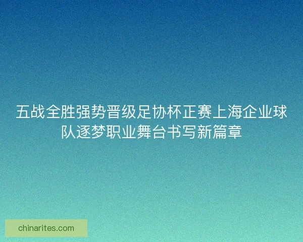 五战全胜强势晋级足协杯正赛上海企业球队逐梦职业舞台书写新篇章